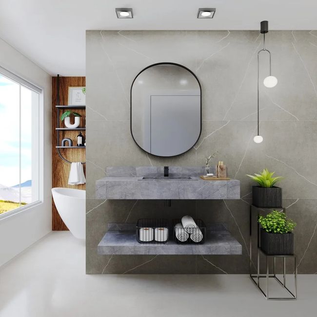 Bancada Para Banheiro Porcelanato Roma Com Cuba 100Cm Grafite Darabas