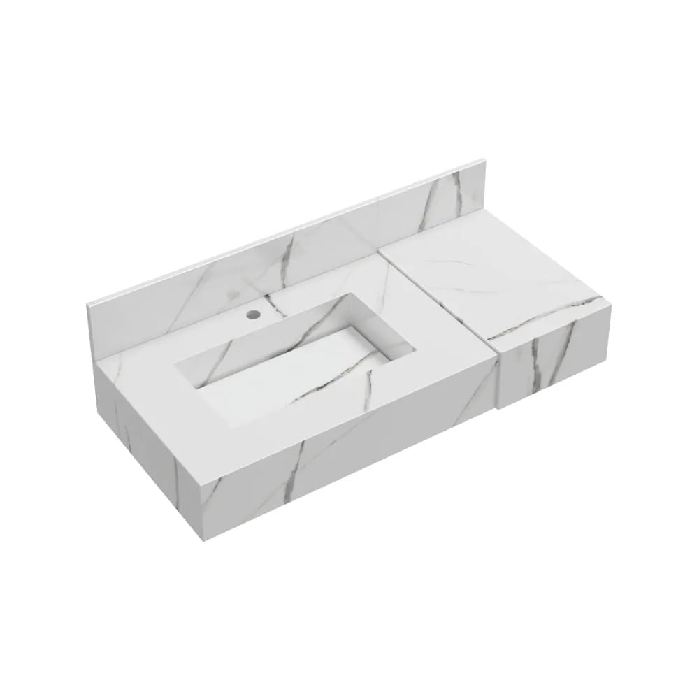 Bancada para Banheiro em Porcelanato Ripy Com Cuba Esculpida 100cm Calacata BluRipy 100Cm Com Cuba Esculpida Calacata Blu