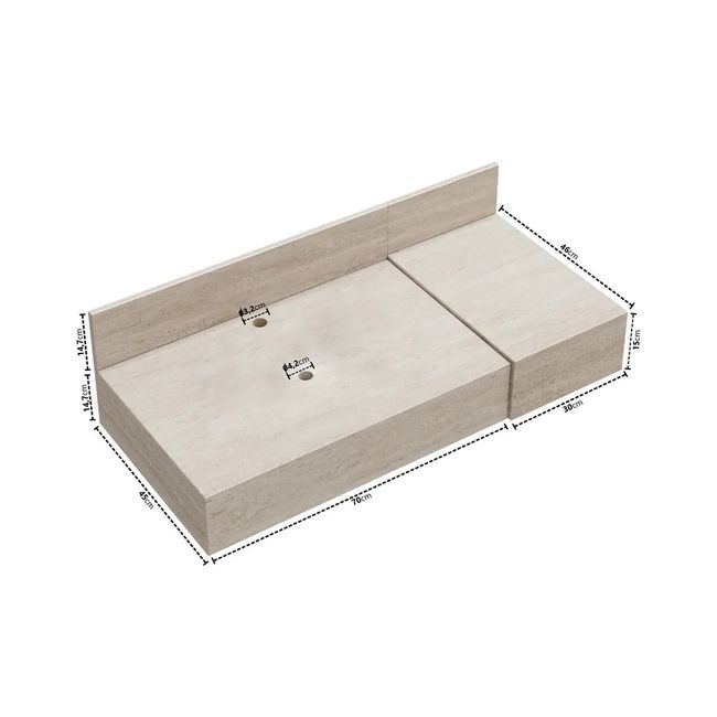 Bancada para Banheiro em Porcelanato Ripy Para Cuba de Apoio 100cm Travertino Blu