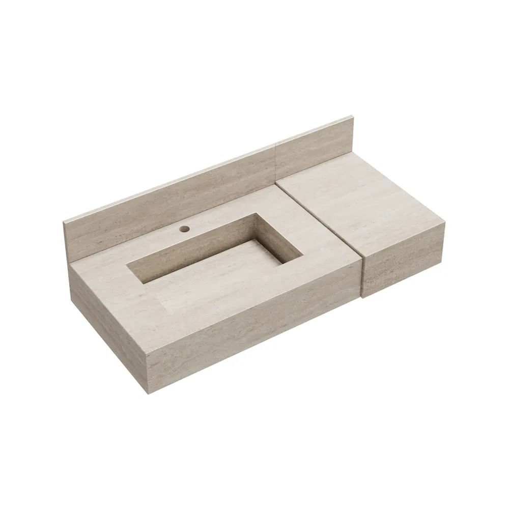 Bancada para Banheiro em Porcelanato Ripy Com Cuba Esculpida 100cm Travertino Blu