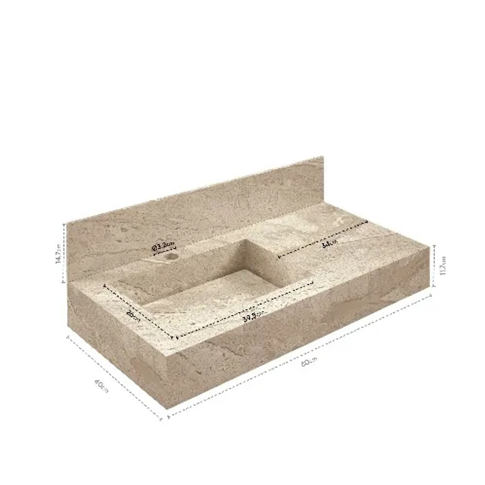 Bancada Com Cuba Esculpida Pró 80 Travertino Blu