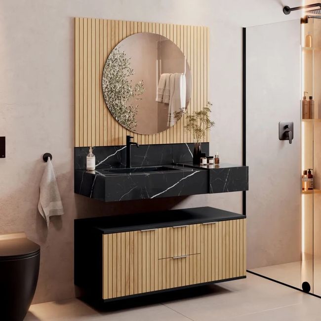 Bancada para Banheiro em Porcelanato Ripy Com Cuba Esculpida 100cm Black Blu