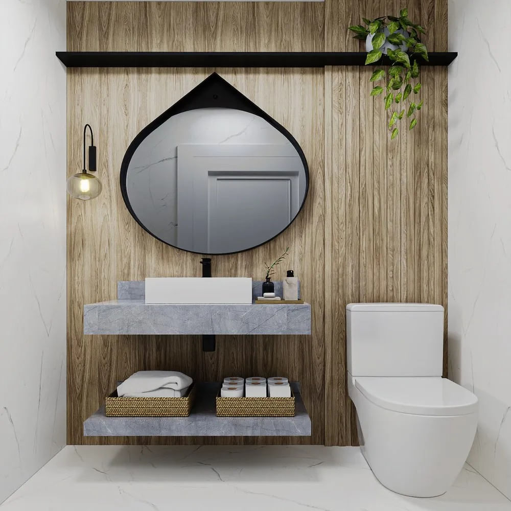 Bancada Para Banheiro Porcelanato Milão Sem Cuba 80Cm Grafite Darabas