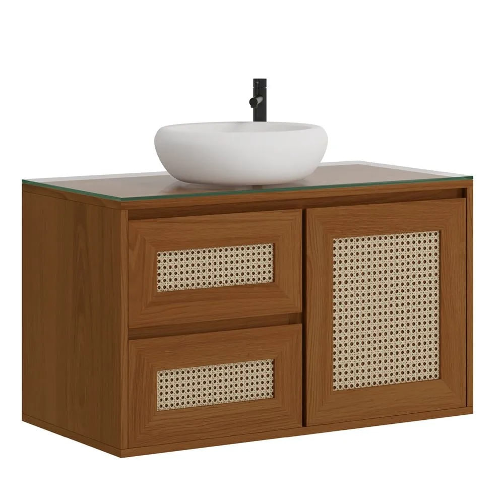 Gabinete Maya 80 Com Tela Ratan Natural Freijó Astral Design