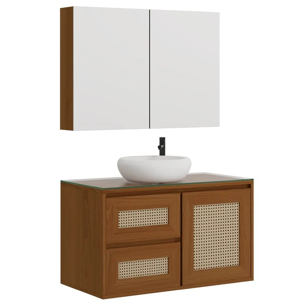 Gabinete Maya 80 Com Tela Ratan Natural Freijó Astral Design