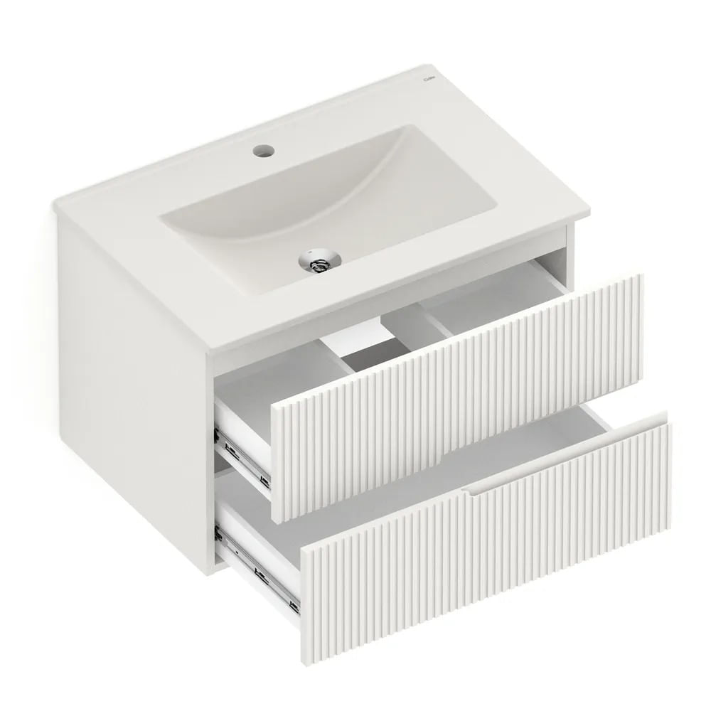 Gabinete Integrado 2 Gavetas 70X45 Elite Com Lavatório Branco Celite