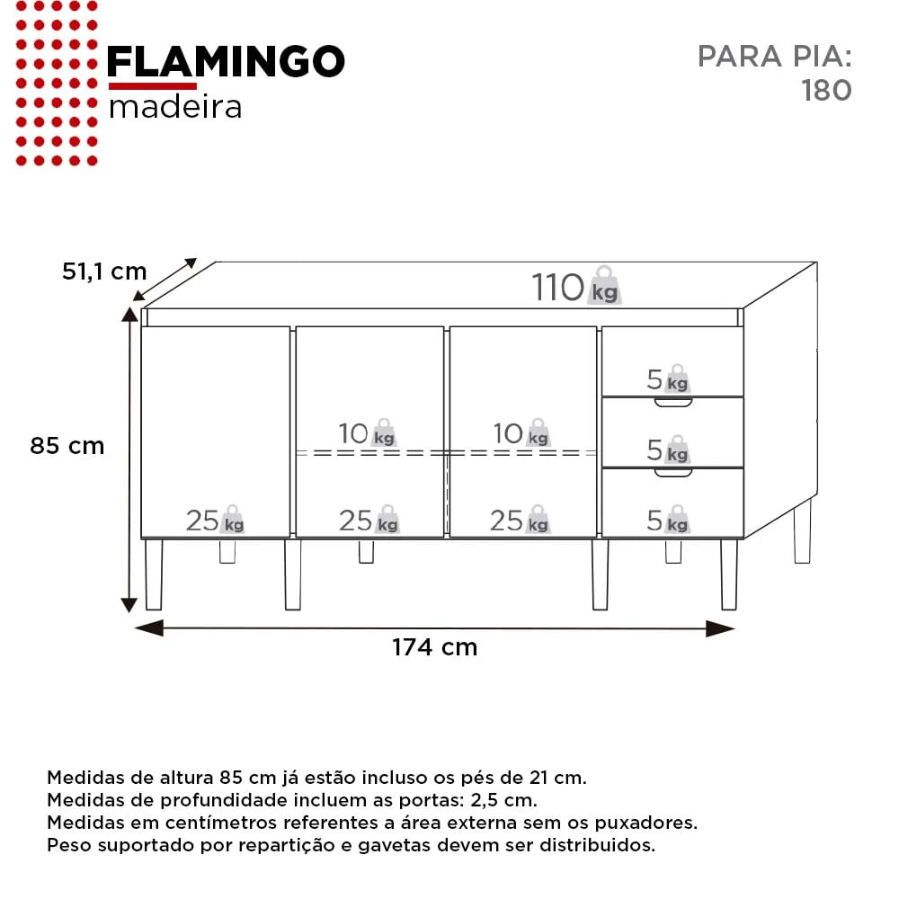Gabinete Para Cozinha Em Madeira Flamingo 174Cm Tamarindo E Branco Cozimax