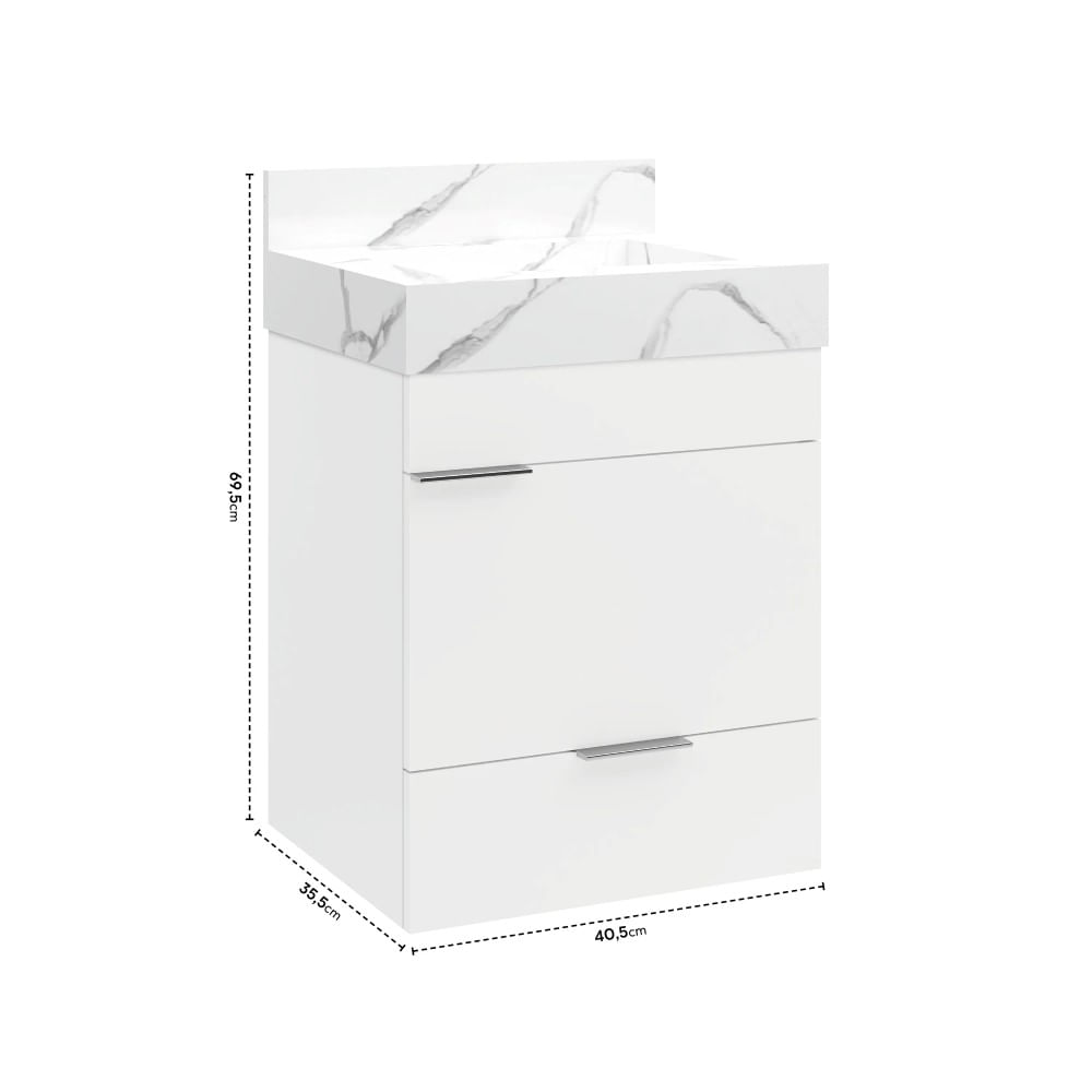 Gabinete para Banheiro Suspenso Com Gaveta Club Kit 40Cm Branco Bumi