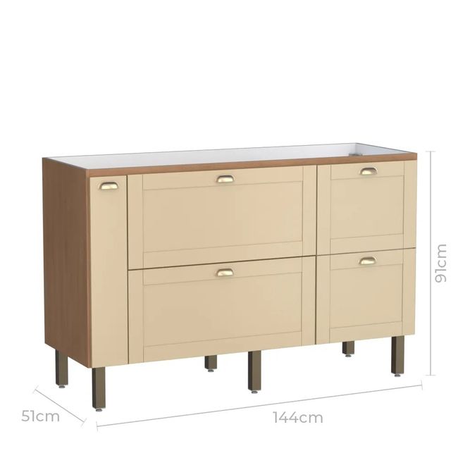 Gabinete Cozinha Madeira Grou 144X91X51 Jequitibá Areia Cozimax