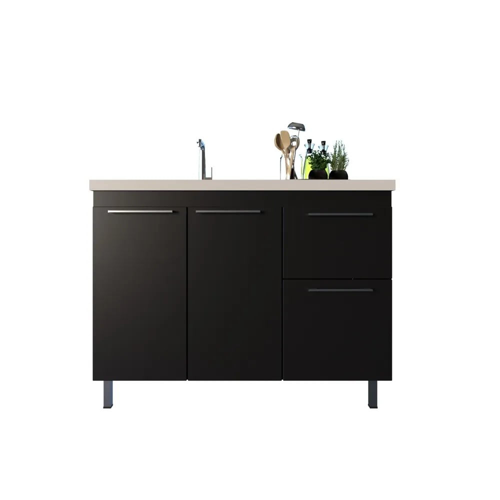 Gabinete Para Cozinha Kaus De 114Cm Branco Preto Trama Mdf Cerocha