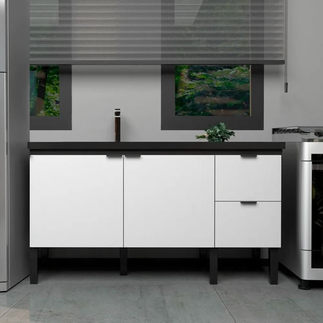 Gabinete Para Cozinha Em Madeira Colibri 144Cm Preto E Branco Cozimax