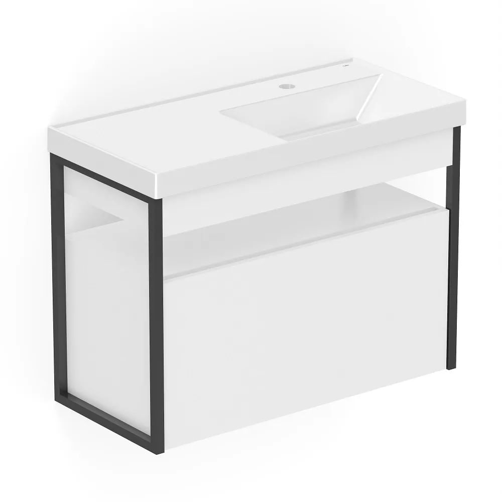 Gabinete Flow 1 Gaveta 80X38 Branco Com Lavatorio Branco Celite