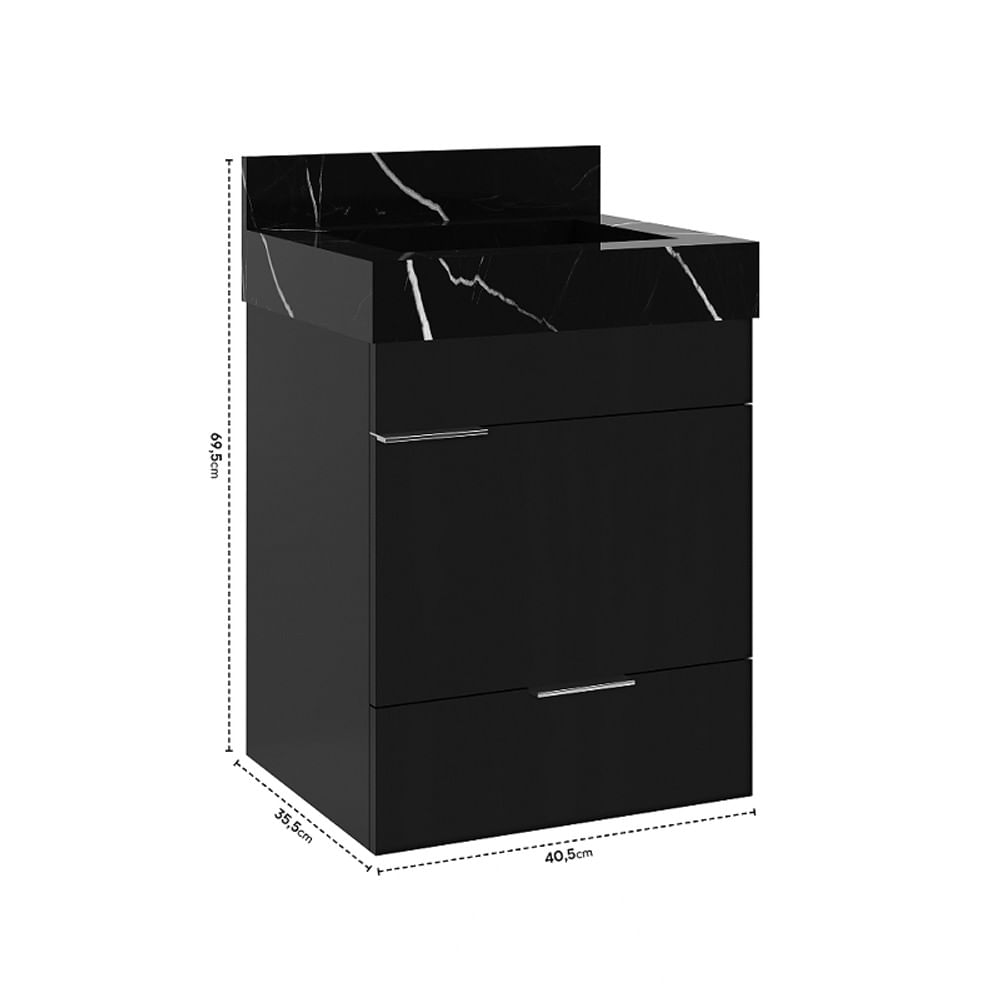 Conjunto Toucador Com Gaveta Club Kit 40Cm Preto Bumi