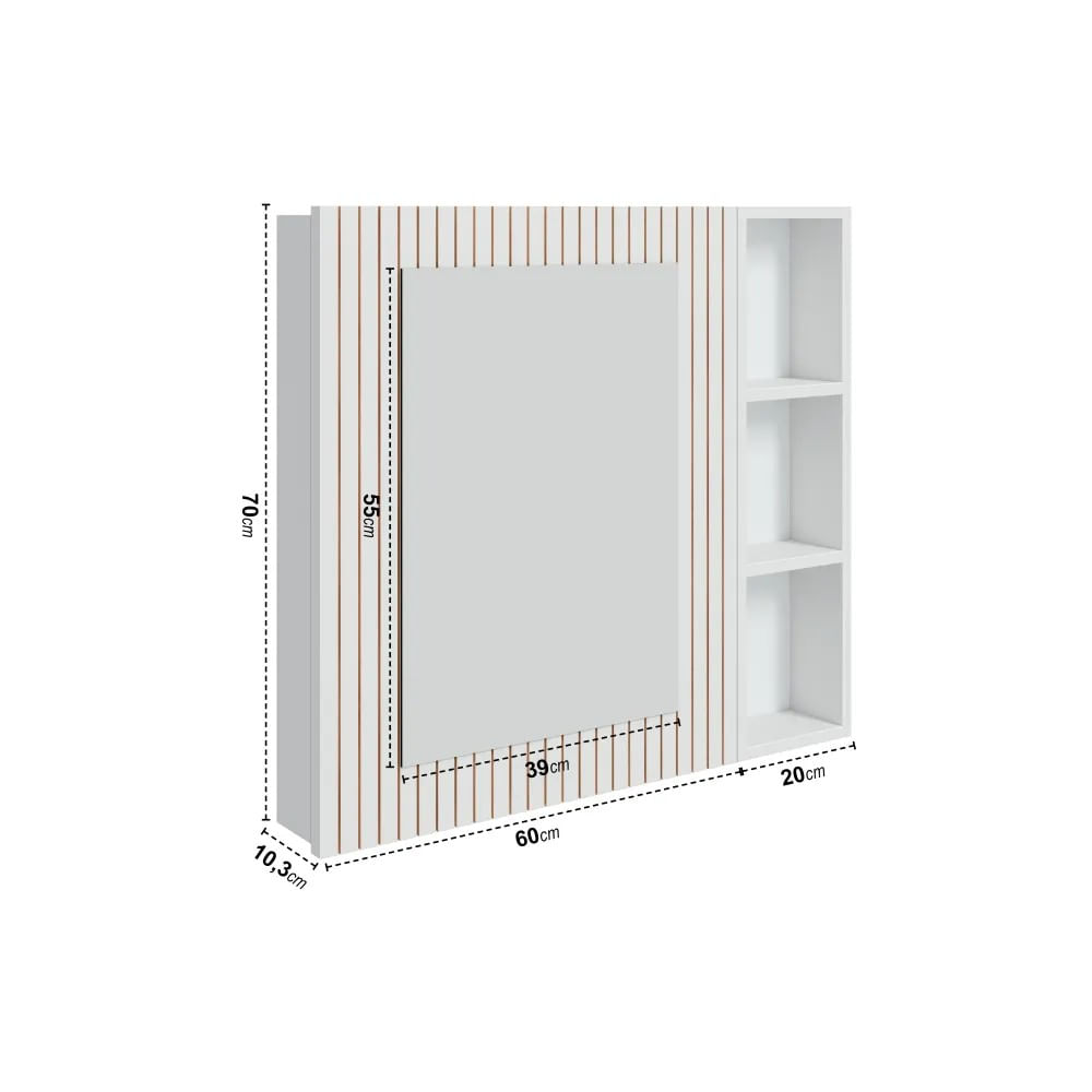 Espelheira Para Banheiro Ripy 80Cm Branca Bumi