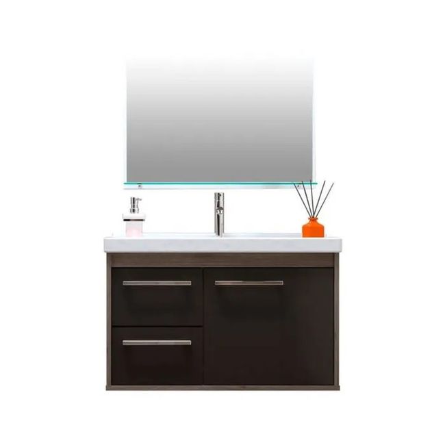 Conjunto De Banheiro Com Cuba E Espelheira Prócion 63Cm Munique Preto Cerocha