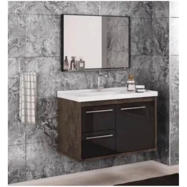 Conjunto De Banheiro Com Cuba E Espelheira Prócion 63Cm Munique Preto Cerocha