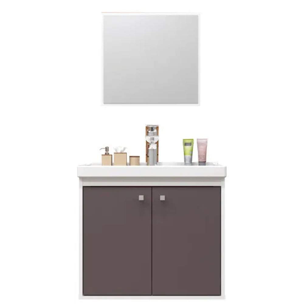 Conjunto Gabinete Para Banheiro Com Lavatório E Espelheira Aster Branco Gianduia Cerocha