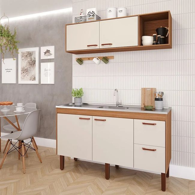 Balcão De Cozinha Slim Mdf L144Xc51X87Cm Freijo Off White Mgm