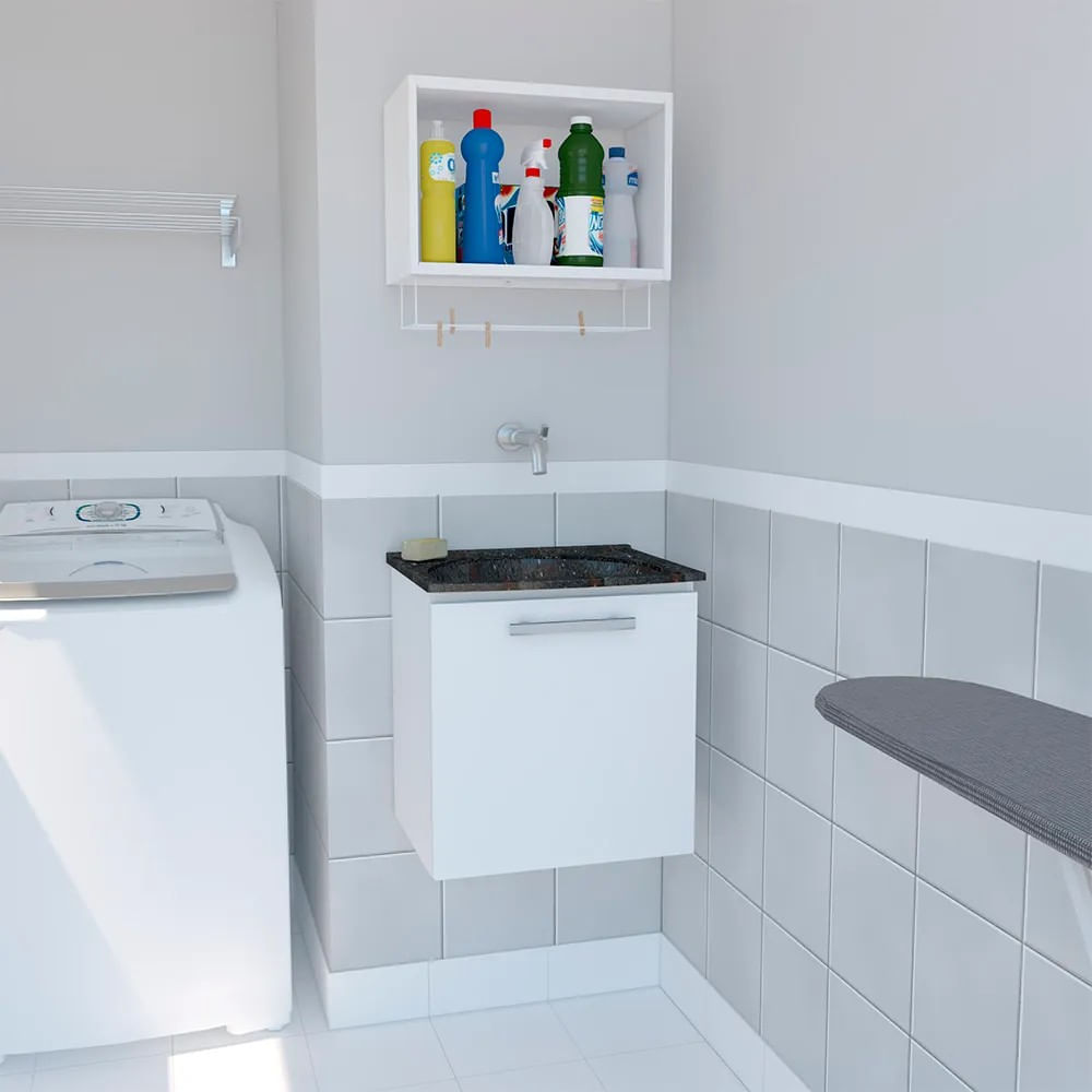 Gabinete Aço Com Tanque Venus 49Cm Suspenso Preto Cozimax