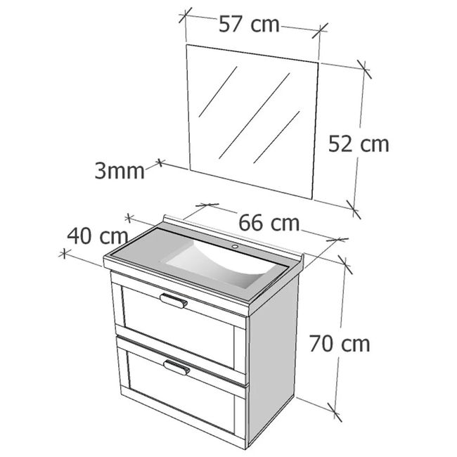 Kit Nivus 66 Com Bancada E Espelho Branco Astral Design