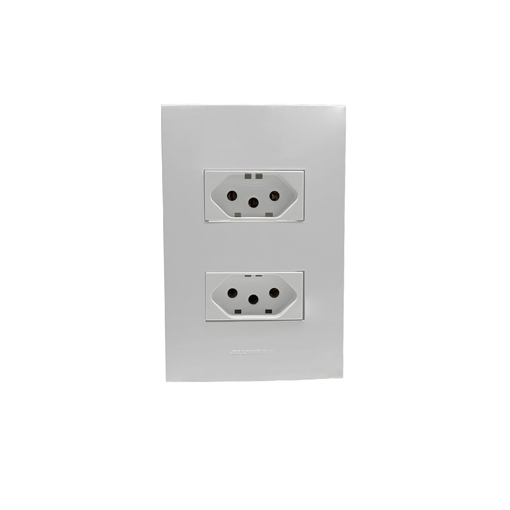 Conjunto 2 Tomadas 2P T 10A 250V~ Com Placa 4x2 Linha Inova Pro Branco Alumbra