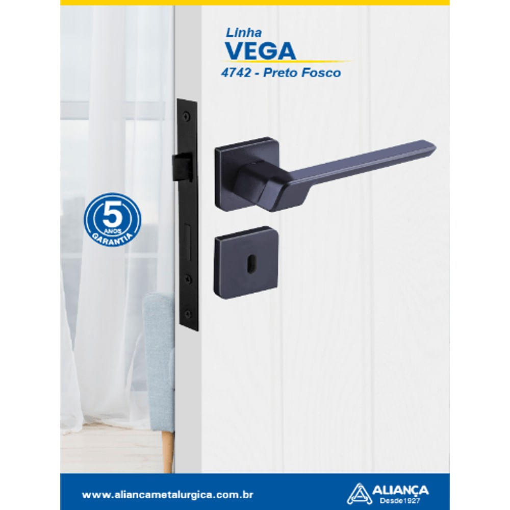 Fechadura Vega Interna 4742 Preto Fosco Aliança