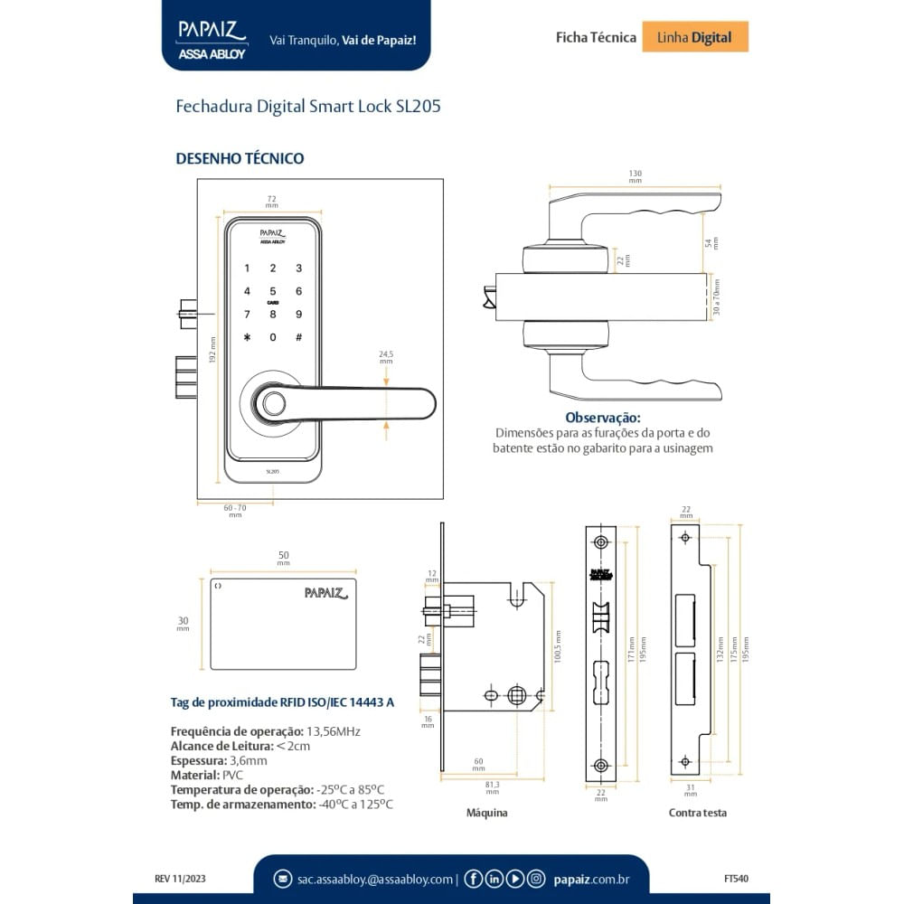 Fechadura Eletronica Smart Lock Sl205 Preta Papaiz