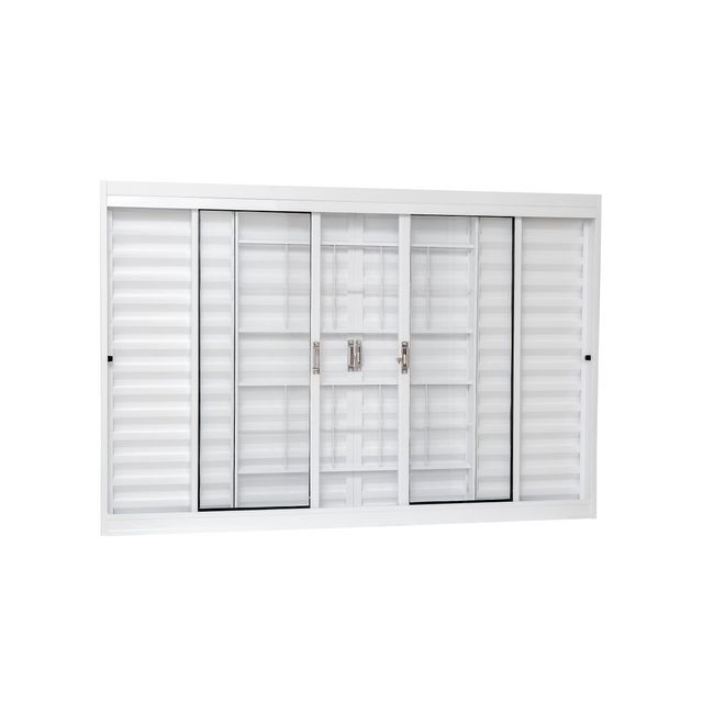 Janela Veneziana De Aço Com Grade Quadriculada 120x100x12 Com Vidro Liso Branca Unicsol Ramassol