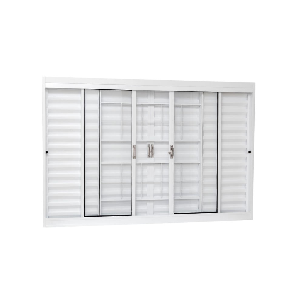 Janela Veneziana De Aço Com Grade Quadriculada 120x100x12 Com Vidro Liso Branca Unicsol Ramassol