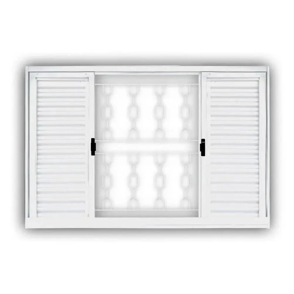 Janela Venziana 6 Folhas Grade Vidro Liso 100x100 Branco Minas Sul Mgm