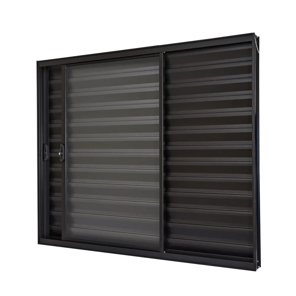 Janela Alumínio Veneziana Sem Grade 3 Folhas Vidro Liso 120X100X8 Preto Sm Ultra Ramassol