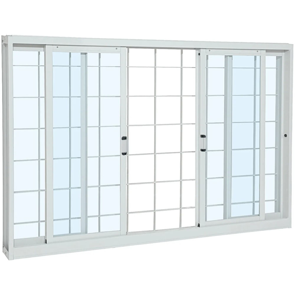 Janela De Correr Aço Branco Grade Quadriculada 4 Folhas 100x120x12 Prátika Sasazaki