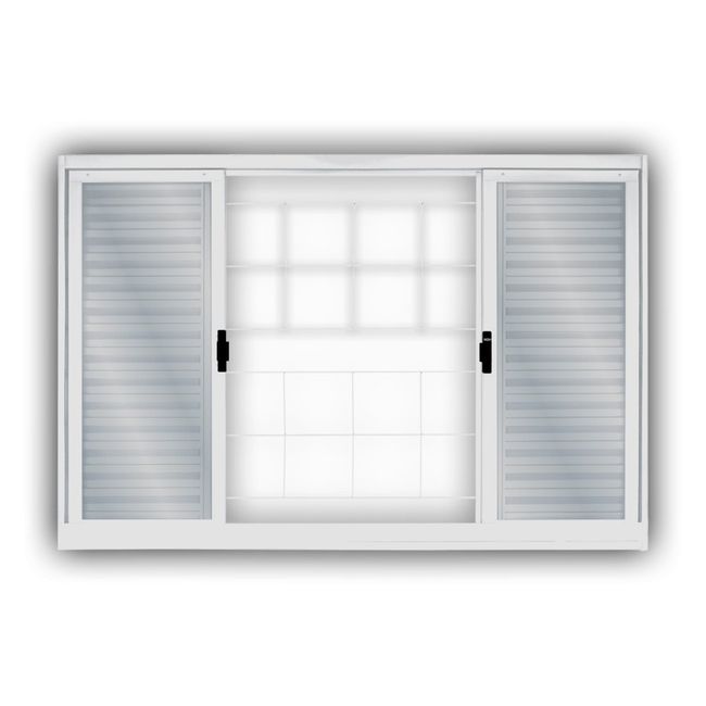 Janela Veneziana 6 folhas Grade Quadriculada 100x150 Branco Minas Sul Mgm