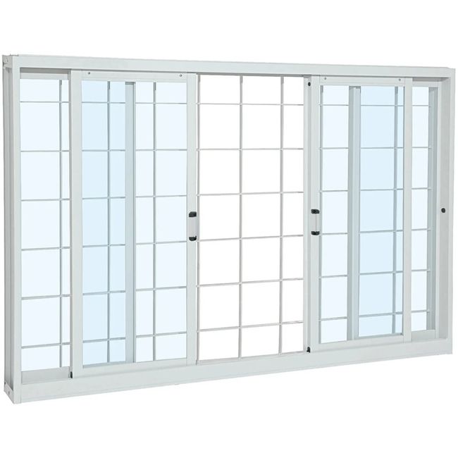 Janela De Correr Aço Branco Grade Quadriculada 4 Folhas 100x150x12 Prátika Sasazaki