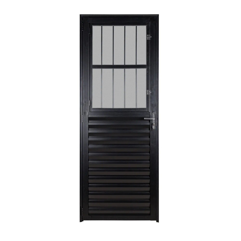 Porta de Alumínio Postigo 210x80 Esquerda com Grade Preta Ecosul Esquadrisul