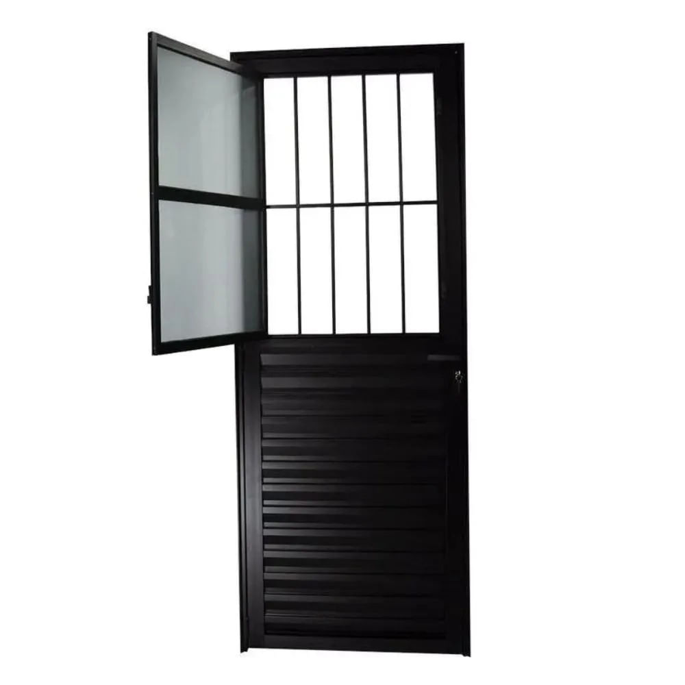 Porta de Alumínio Postigo 210x80 Esquerda com Grade Preta Ecosul Esquadrisul