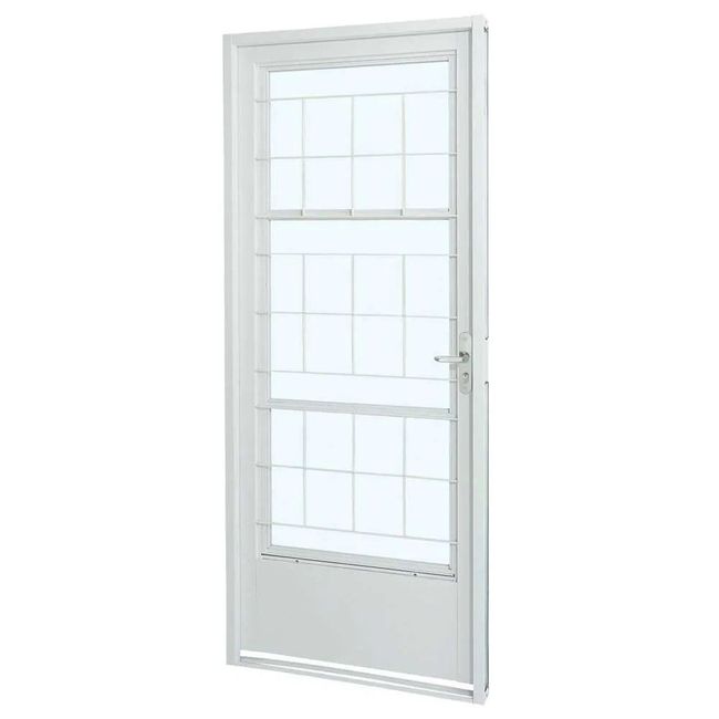 Porta Social Postigo Aço Branco Grade Quadriculada Esquerda 217x87x8 Prátika Sasazaki