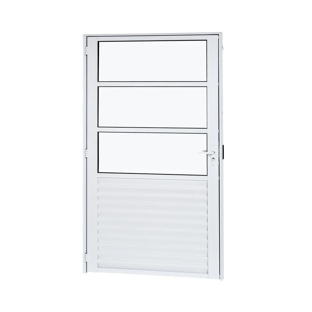 Porta Alumínio Mista Palheta Vidro Liso Direita 90X210X4 Branco Cristal Ramassol