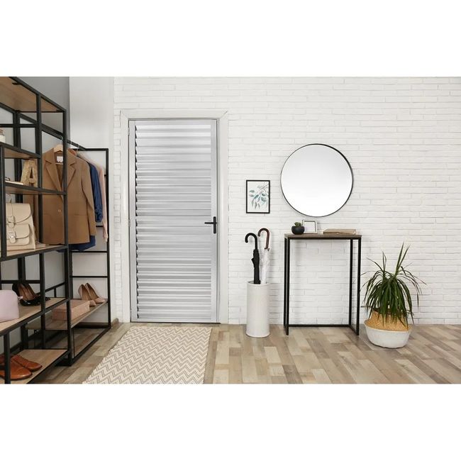 Porta de Alumínio Palheta 210x70 Esquerda Prata Ecosul Esquadrisul