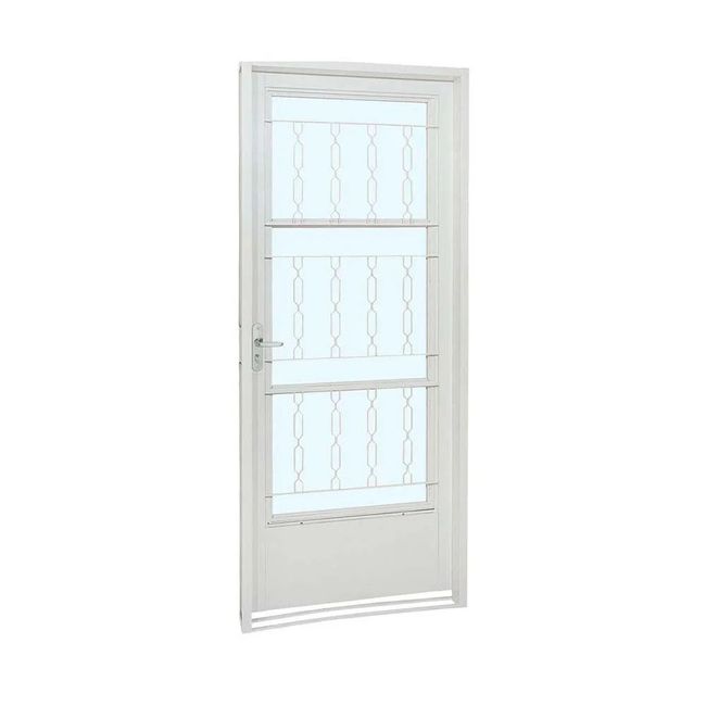 Porta Social Postigo Aço Branco Grade Elo Esquerda 217x87x8 Prátika Sasazaki