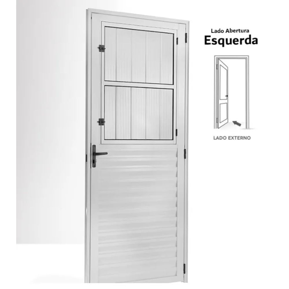 Porta de Alumínio Postigo 210x80 Esquerda com Grade Branco Ecosul Esquadrisul