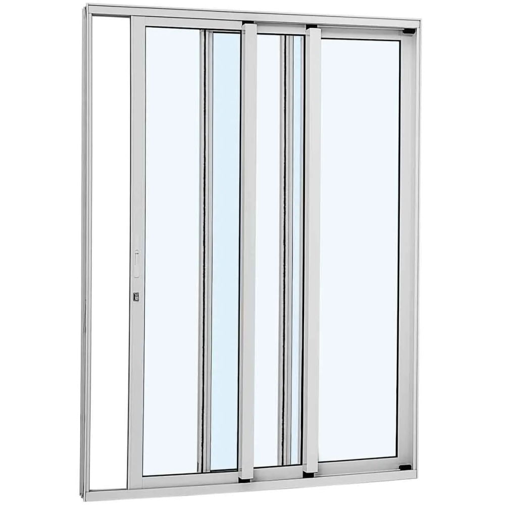 Porta De Correr Alumínio Branco 3 Folhas Esquerda 216x160x12 Alumifort Sasazaki