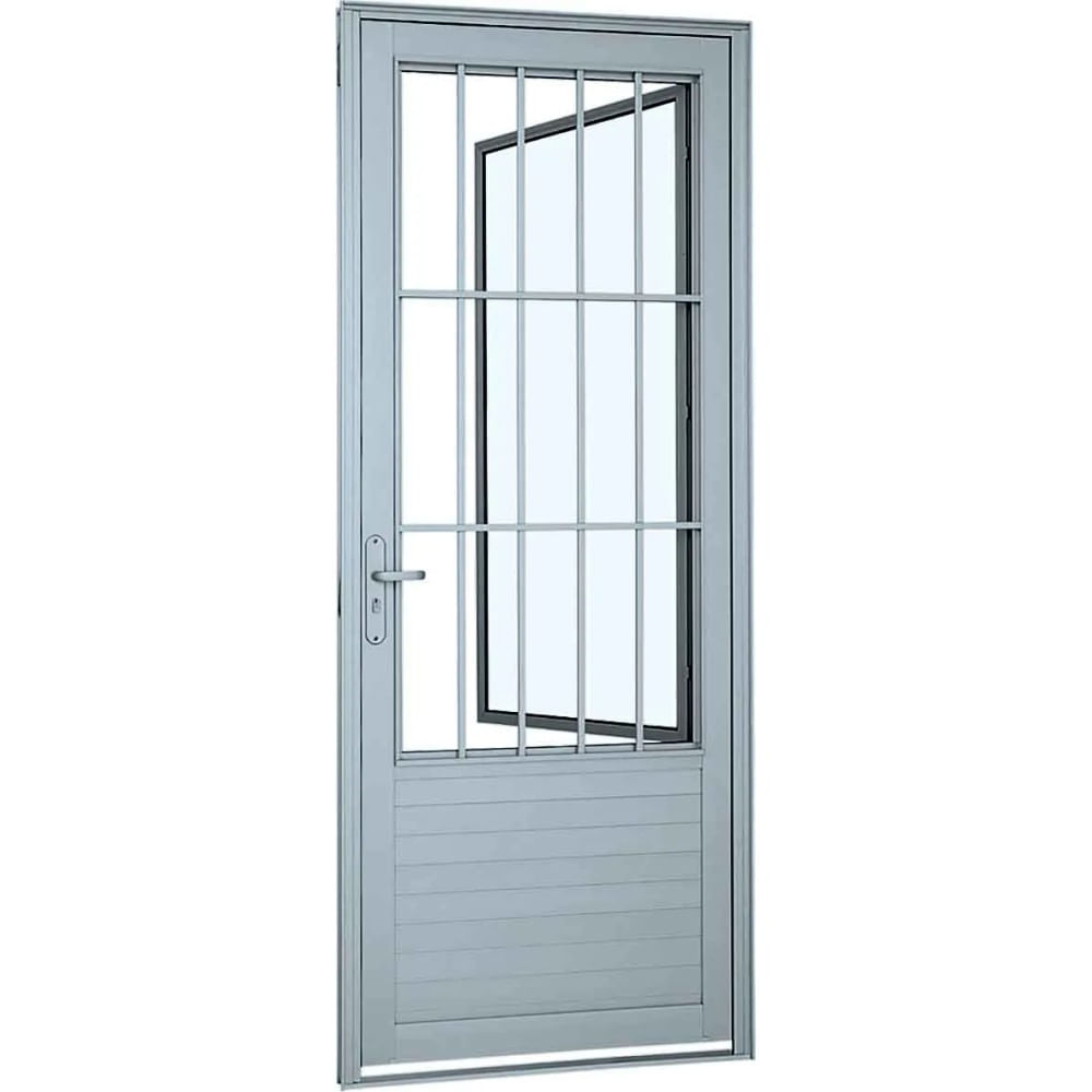 Porta Social Postigo Alumínio Branco Grade Classic Direita 216x88x5 Alumifort Sasazaki