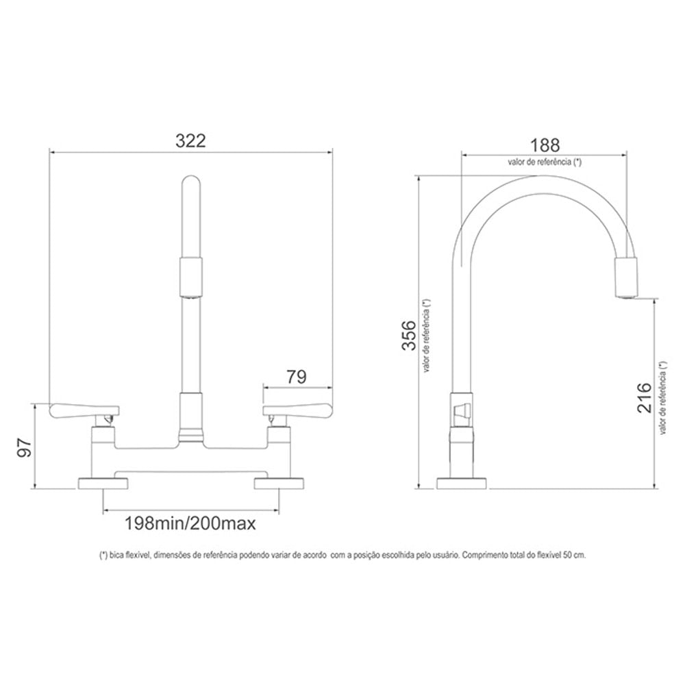 Misturador de Cozinha Mesa  Preto1256 B27  Loren Flex Lorenzetti