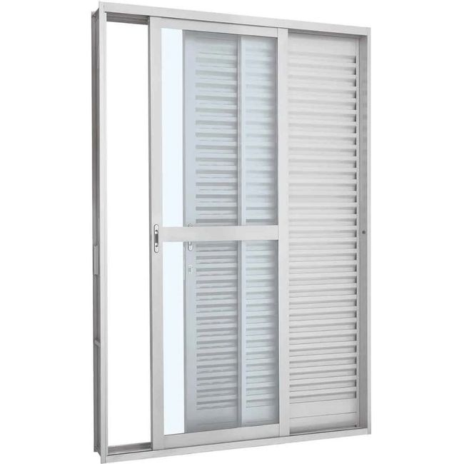Porta Balcão De Correr Aço Branco 3 Folhas Direita 217x160x12 Prátika Sasazaki