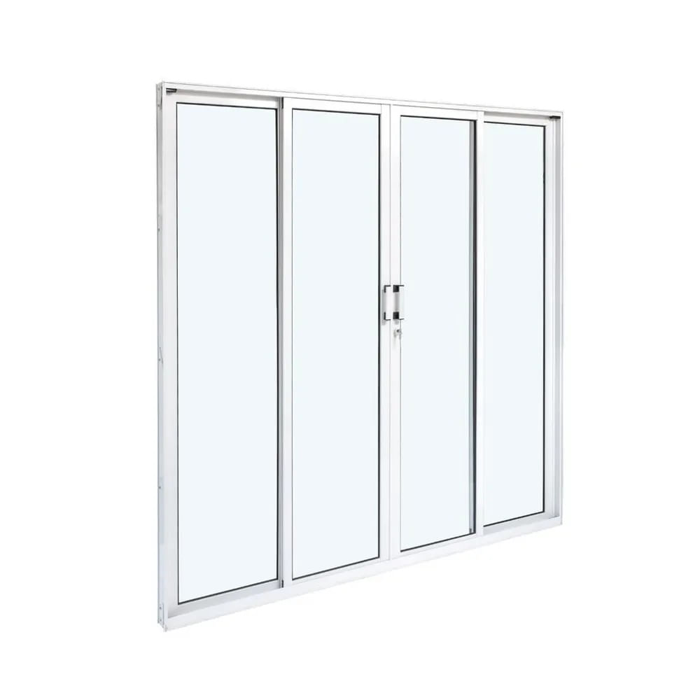 Porta Alumínio Correr 4 Folhas Vidro Liso 200X210X8,5 Branco Cristal Ramassol