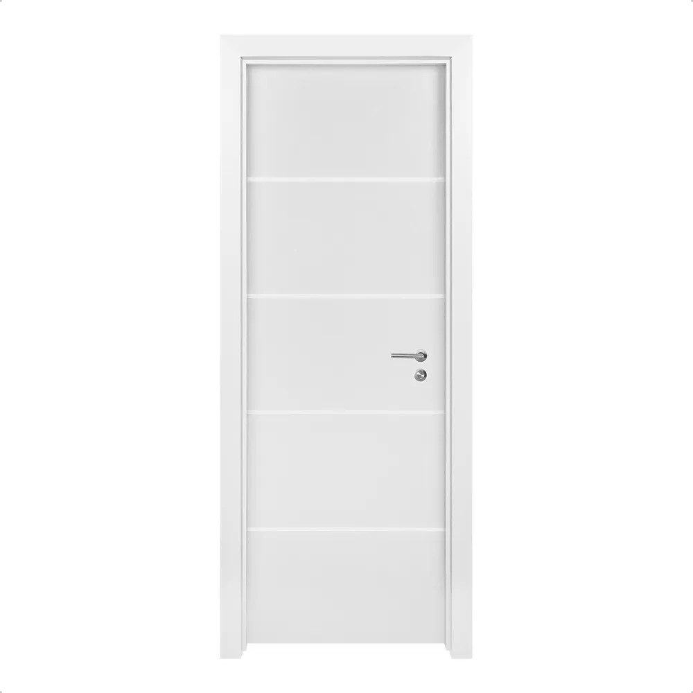 Kit Porta de Madeira 210x72 Esquerda Batente Regulável 11-19cm Super Branco New Frisada Rocha