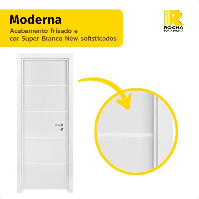 Kit Porta de Madeira 210x72 Esquerda Batente Regulável 11-19cm Super Branco New Frisada Rocha