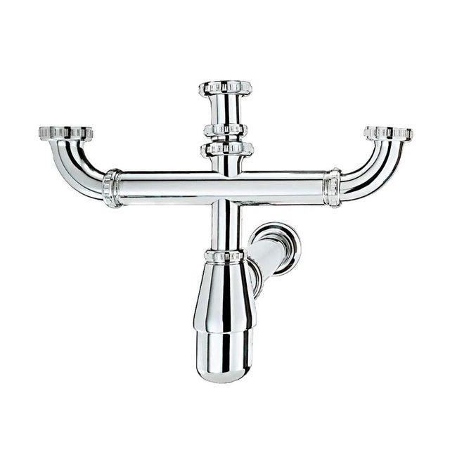 Sifão para pias de cozinha triplo 1.1/2" x 2 '' com desnível cromado Esteves