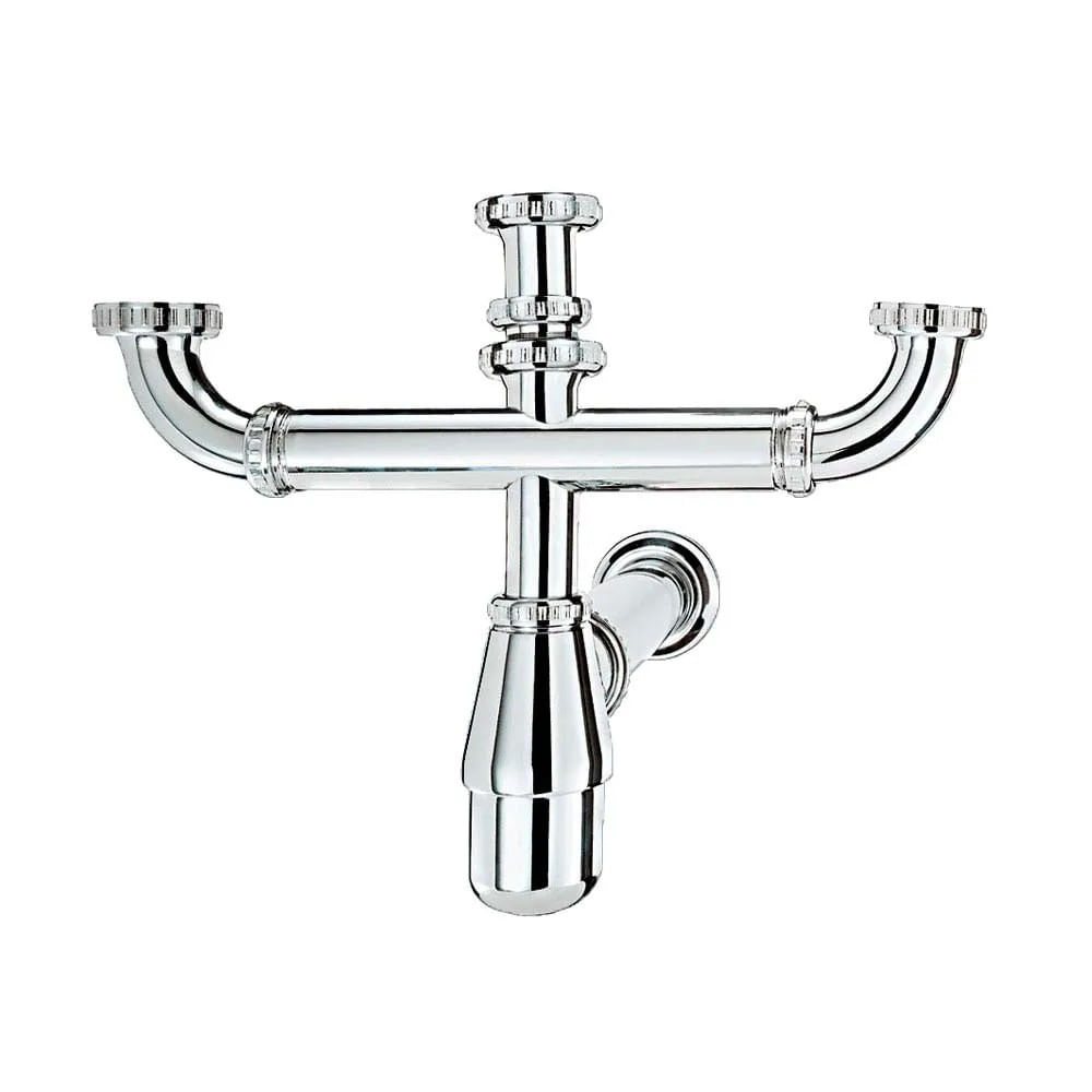 Sifão para pias de cozinha triplo 1.1/2" x 2 '' com desnível cromado Esteves
